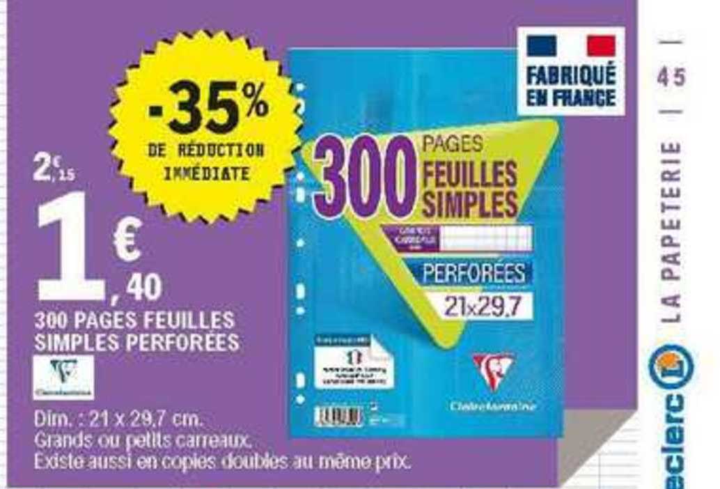 300 Pages Feuilles Simples Perforées -35% De Réduction Immédiate