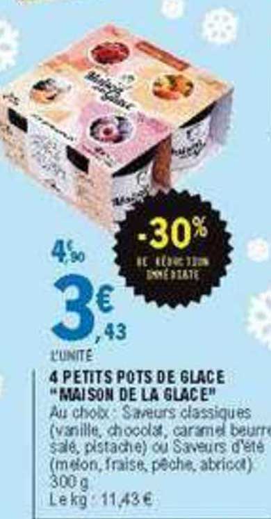 4 petits pots de glace maison de la glace -30% de réduction immédiate