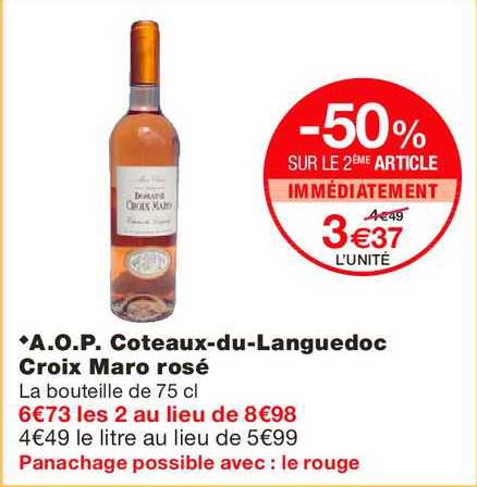 a.o.p. coteaux du languedoc croix maro rosé -50% sur le 2ème article