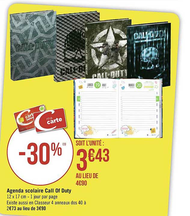 agenda scolaire call of duty