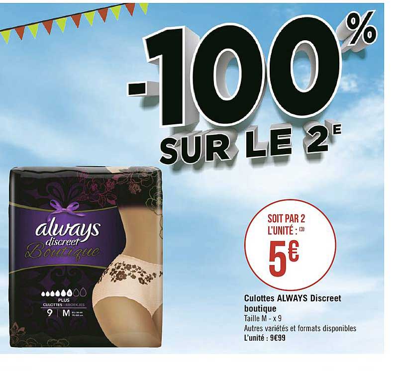 always discreet boutique culottes -100% sur le 2e