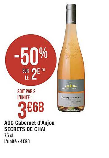 aoc cabernet d'anjou secrets de chai -50% sur le 2e