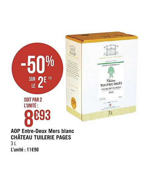 aop entre deux mers blanc château tuilerie pages -50% sur le 2e