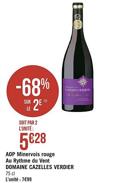 aop minervois rouge au rythme du vent domaine cazelles verdier -68% sur le 2e