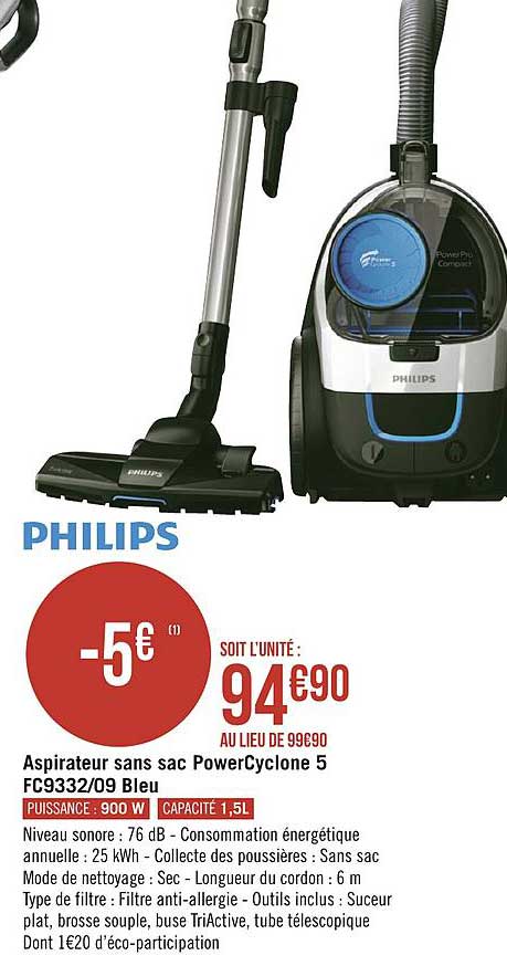 aspirateur sans sac power cyclone 5 fc9332 09 bleu philips