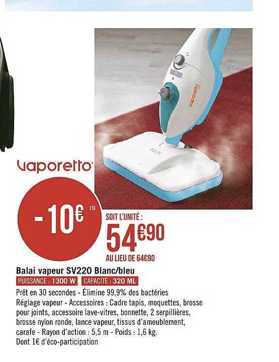 balai vapeur sv220 blanc bleu vaporetto