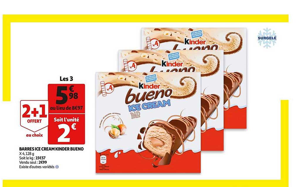 barres bueno ice cream kinder 2+1 offert au choix
