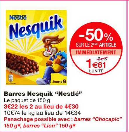 Barres Nesquik Nestlé -50% Sur Le 2ème Article