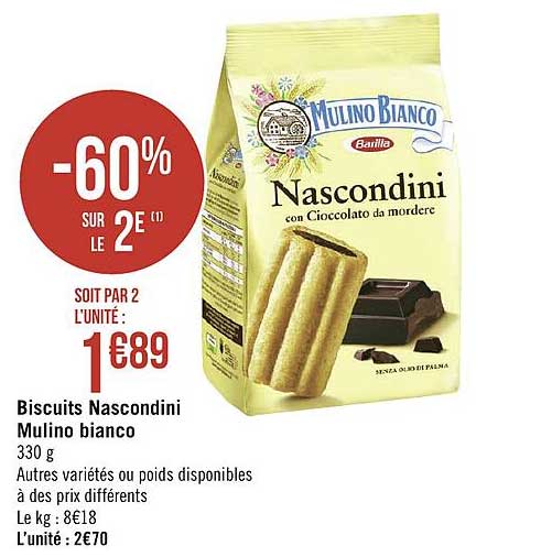 biscuits nascondini mulino bianco -60% sur le 2e