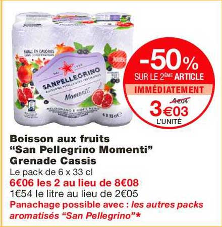 boisson aux fruits san pellegrino momenti grenade cassis -50% sur le 2ème article