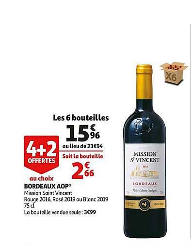 bordeaux aop mission st vincent 4+2 offertes au choix
