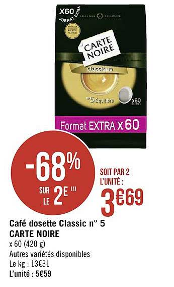 café dosette classic n° 5 carte noire -68% sur le 2e