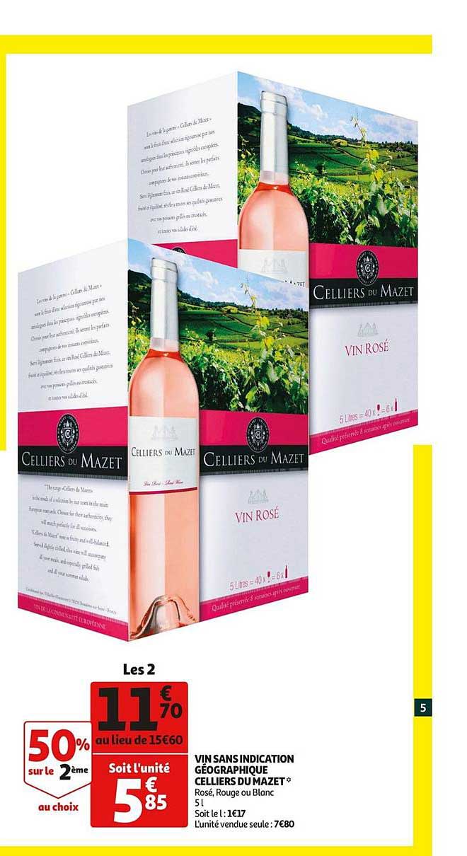 celliers du mazet vin sans indication géographique 50% sur le 2ème au choix
