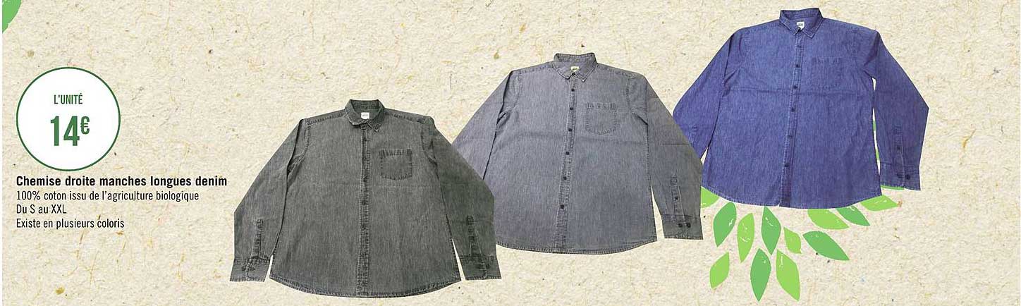 chemise droite manches longues denim