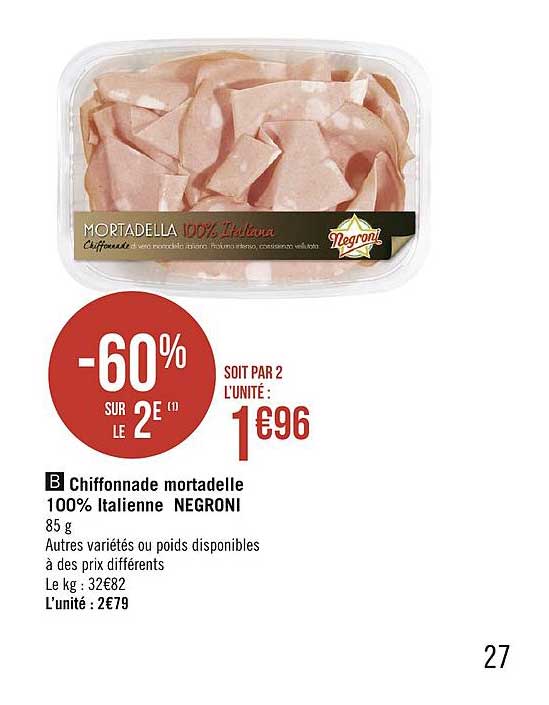 Chiffonnade Mortadelle 100% Italienne Negroni -60% Sur Le 2e