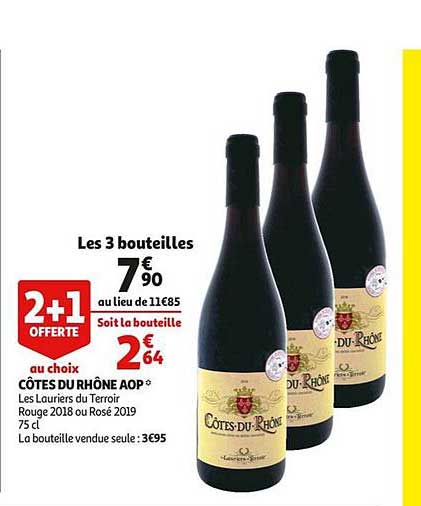côtes du rhône aop les lauriers du terroir 2+1 offerte au choix