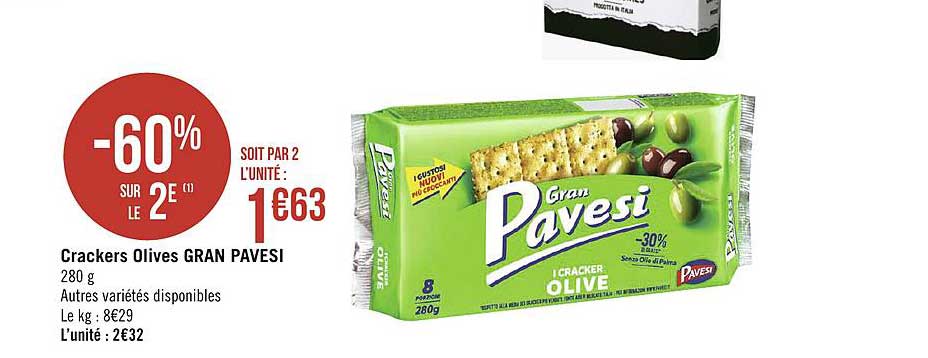 crackers olives gran pavesi -60% sur le 2e