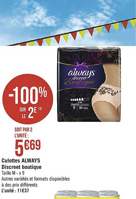 culottes always discreet boutique -100% sur le 2e