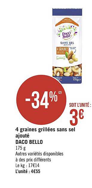 daco bello 4 graines grillées sans sel ajouté