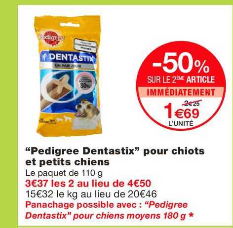 dentastix pedigree pour chiots et petits chien -50% sur le 2ème article