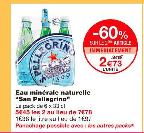 eau minérale naturelle san pellegrino -60% sur le 2ème article