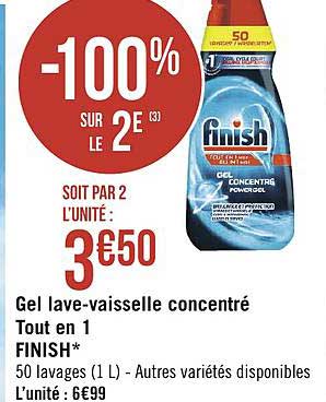 finish power gel lave vaisselle concentré tout en 1 -100% sur le 2e