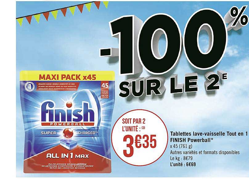 finish powerball tablettes lave vaisselle tout en 1 -100% sur le 2e