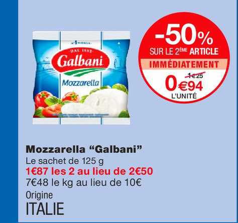 Galbani Mozzarella -50% Sur Le 2ème Article
