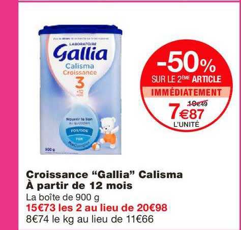 gallia calisma croissance à partir de 12 mois -50% sur le 2ème article