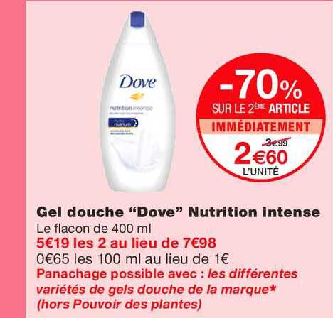 Gel Douche Dove Nutrition Intense -70% Sur Le 2ème Article