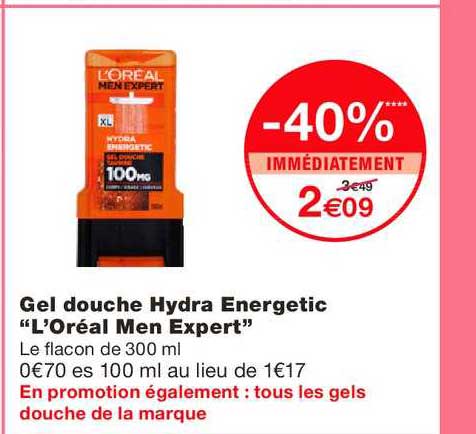 gel douche hydra energetic l'oréal men expert