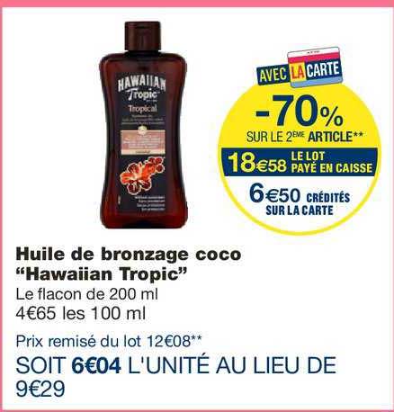 huile de bronzage coco hawaiian tropic -70% sur le 2ème article