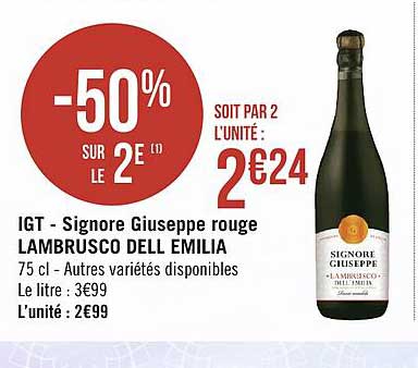 igt signore giuseppe rouge lambrusco delle emilia -50% sur le 2e