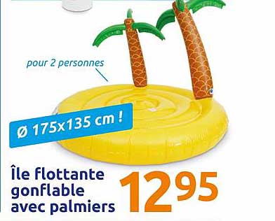 île flottante gonflable avec palmiers