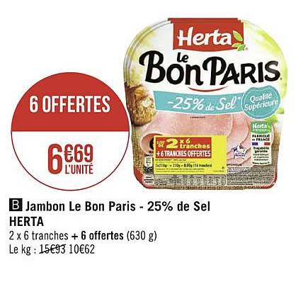 jambon le bon paris moins 25% de sel herta