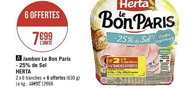 jambon le bon paris moins 25% de sel herta