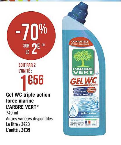 l'arbre vert gel wc triple action force marine -70% sur le 2e