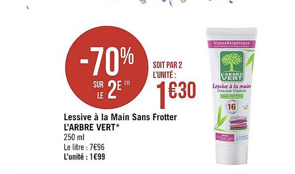 l'arbre vert lessive à la main sans frotter -70% sur le 2e