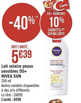 lait solaire peaux sensibles 50+ nivea sun