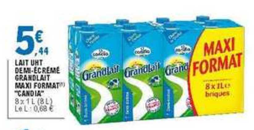 lait uht demi écrémé grandlait maxi format candia