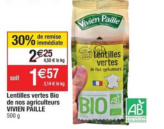 Lentilles Vertes Bio De Nos Agriculteurs Vivien Paille 30% De Remise Immédiate