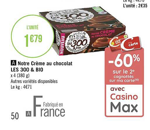 les 300 & bio notre crème au chocolat