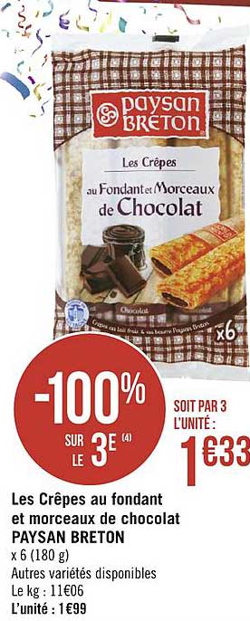 les crêpes au fondant et morceaux de chocolat paysan breton -100% sur le 3e
