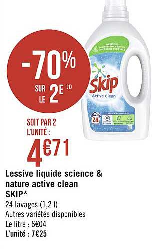 lessive liquide science & nature skip active clean -70% sur le 2e
