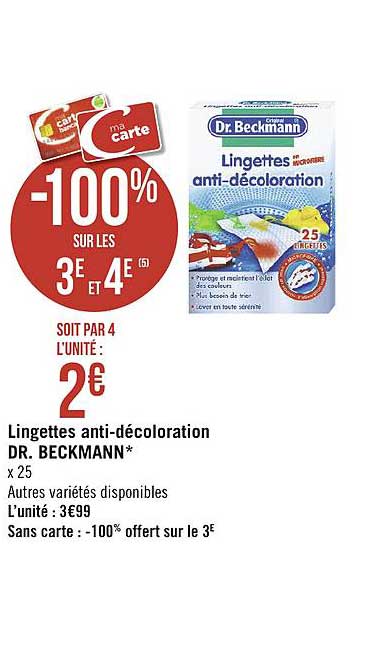 lingettes anti décoloration dr. beckmann -100% sur le 3e et 4e