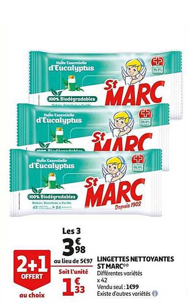 lingettes nettoyantes st marc 2+1 offert au choix
