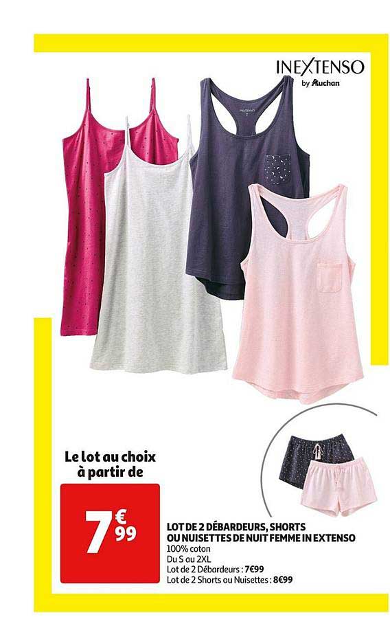 lot de 2 débardeurs shorts ou nuisettes de nuit femme in extenso
