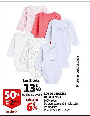 lot de 3 bodies in extenso 50% sur le 2ème au choix