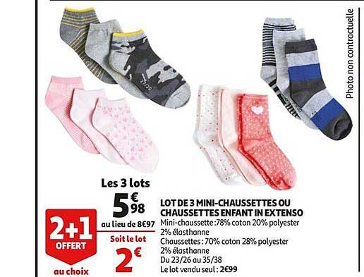 lot de 3 mini chaussettes ou chaussettes enfant in extenso