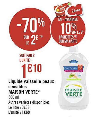 maison verte liquide vaisselle peaux sensibles -70% sur le 3e